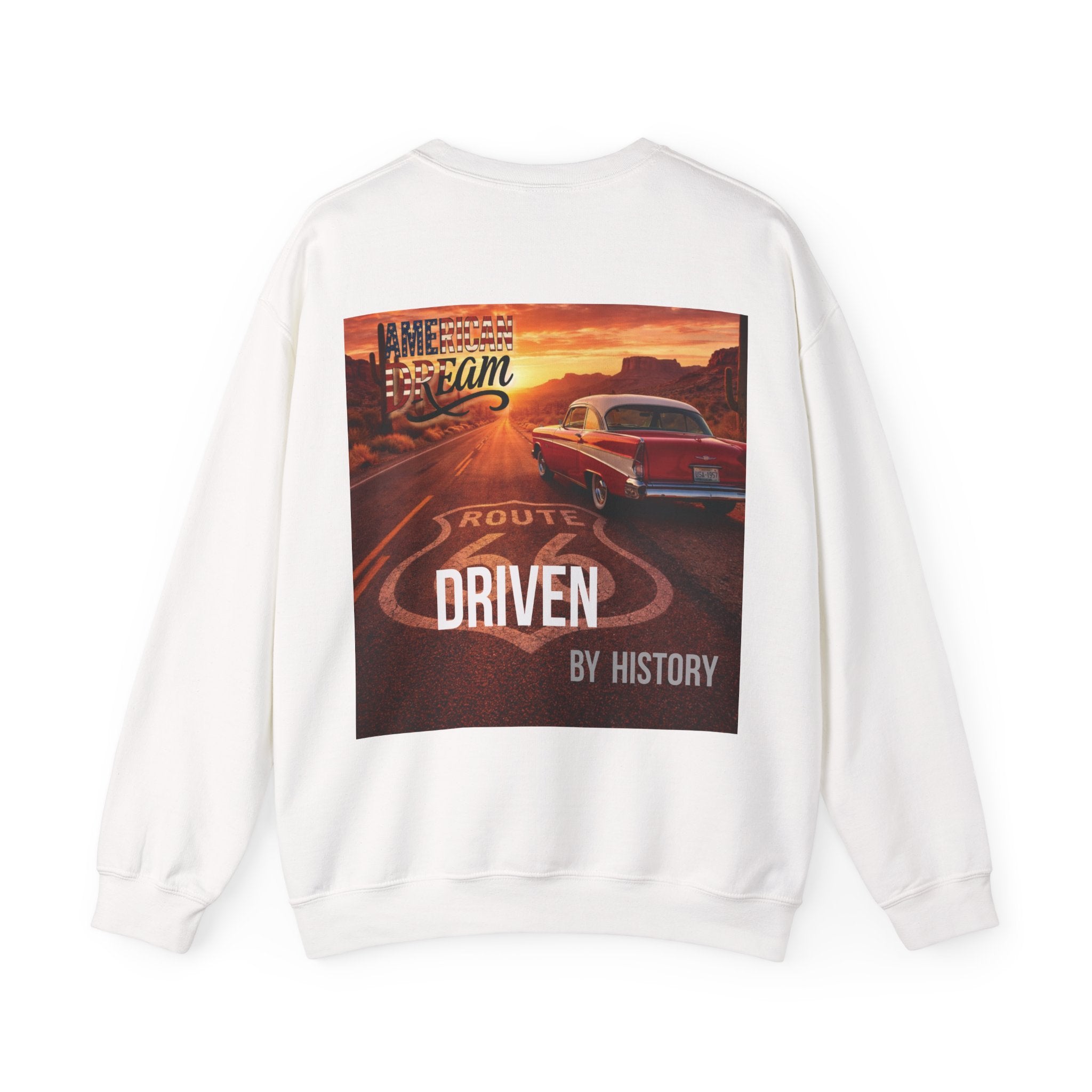 Driven by History, American Dream 100th year Crewneck Sweatshirt | USA Travel Poster